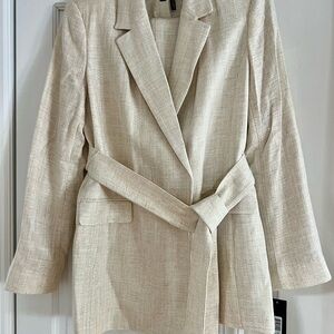Donna Karan Beige Belted Blazer